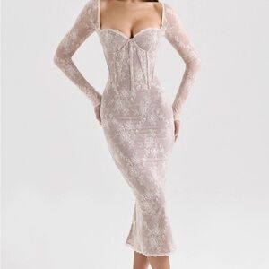 House of cb Saisha white Lace Corset Midi Dress, NWOT
